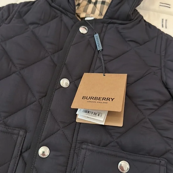 Burberry Diamond Quilted Nylon Hooded Coat 12M